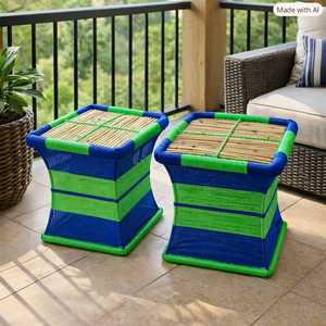 Modern Multicolor Rattan Handmade Stool Ottoman <b>Set</b> Traditional Design Durable Apartment <b>Outdoor</b> Living Room Furniture Home - Product Image 1