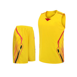 Yellow Heat-Transfer Printed Breathable 100% Polyester Basketball Jersey Set V-Neck Sleeveless Moisture Wicking Uniforms <b>for</b> - Product Image 1