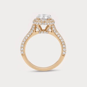 Anillo de Compromiso de Lujo con Doble Hilera de Diamantes Cultivados en Laboratorio, Corte Ovalado, 2.58 CTW, Oro Amarillo de 14K, para Mujer - Product Image 3