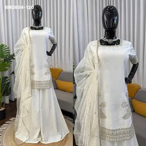 Proveedor de conjuntos de trajes Plazzo y Dupatta de crepé de diseño de primera calidad con hilo y trabajo de lentejuelas, de Surat. - Product Image 3