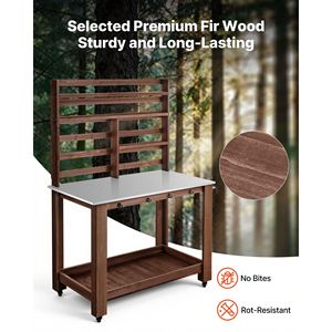 Outdoor <b>Gardening</b> Workstation 45 X 26 Stainless Steel Tabletop Potting Bench 4 Casters <b>Hooks</b> & Storage Shelves - Product Image 3