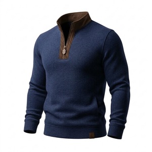 Pull tricoté pour homme de couleur unie, col zippé, en maille torsadée épaisse, style professionnel, vente en gros - Product Image 4