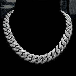 925 Sterling Silver Moissanite Cuban Link <b>Chain</b> Necklace <b>Iced</b> <b>Out</b> Bold Pendant Jewelry for Men Women - Product Image 1