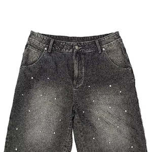 Shorts en jean pour homme de qualité supérieure, élégants, avec strass, design personnalisé, respirants, 100 % coton, coupe classique, été - Product Image 3