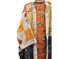 Robe Kimono d'été pour femme en satin de soie indien, style bohème vintage, à motifs floraux, respirante, douce, avec taille élastique et col en V, longueur intégrale