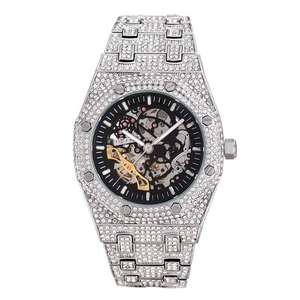 Montre de luxe pour homme, étanche, de haute qualité, avec cadran carré, entièrement sertie de diamants, en acier inoxydable. - Product Image 6