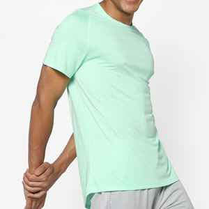 Camiseta Deportiva de Manga Corta para Hombre, Color Verde Menta, Transpirable, Absorbente de Humedad, Invierno, Color Sólido, 100% Algodón, Logotipo Frontal - Product Image 6