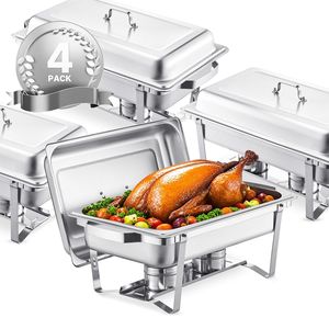 Set da Buffet in Acciaio Inox da 8 Qt, 4 Pezzi con Pentole Grandi e Coperchio Rettangolare, Attrezzatura per Riscaldamento e Mantenimento Cibi - Product Image 1