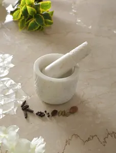 Mortero y pilón de mármol natural para moler especias de primera calidad - Product Image 3