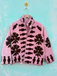 Handmade <b>Velvet</b> Suzani <b>Jacket</b> with Crew Neck Black Floral Embroidery Boho Style for Women's Autumn/Winter Outerwear - Product Image 3
