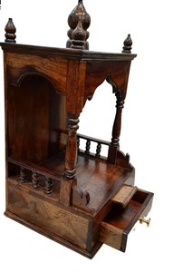 Handcrafted Modern Small Solid Wood Pooja <b>Mandir</b> | Open Tabletop Home Temple for Living Room & Apartment | Jodhpur Export - Product Image 6