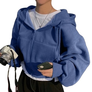 2025สเวตเชิ้ตมีฮู้ดซับในผ้าฟลีซสีกรมท่าสำหรับผู้หญิงเสื้อสเวตเตอร์มีซิปรูดทรงครอปให้ความอบอุ่นพิมพ์ลายฤดูใบไม้ผลิใบไม้ร่วง - Product Image 1