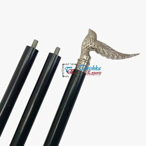 Canne de marche vintage en bois massif argenté de forme ronde avec poignée en laiton et en bois TANISHKA EXPORTS Uttarakhand - Product Image 5