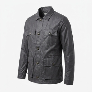 Custom 100% Cotton Mens Waxed <b>Jackets</b> With Turn-down Collar <b>Work</b> Style Fleece Waterproof <b>Jacket</b> - Product Image 1