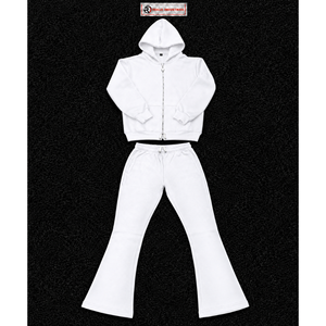 Conjunto Deportivo Blanco para Hombre, Sudadera con Cremallera Completa y Pantalones Acampanados, Dos Piezas a Juego, Ropa Casual Urbana, Traje para Correr, Venta al Por Mayor Personalizada - Product Image 5