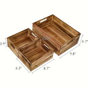 Ensemble de trois paniers de rangement en bois, finition naturelle, fabriqués en Chine, organisateurs pour cuisine, salle de bain, boîtes de rangement de bureau - Product Image 4