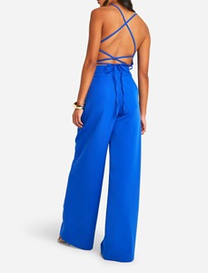 Pantalon droit taille mi-haute pour femme AMS SPORTS INTL en Spandex/Coton, coupe droite, longueur intégrale, décontracté, rayé, avec cordon de serrage et poches, collection Printemps - Product Image 4