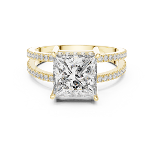 Anillo de Diamante Princess de 3 Quilates Cultivado en Laboratorio con Corte SPLIT SHANK en Oro Amarillo de 18 Quilates PARA Compromiso, San Valentín, Fiestas, Bodas PARA MUJERES - Product Image 4