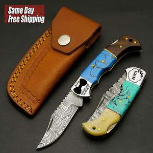 Couteau de poche pliant à manche en bois exotique OEM Lame en acier inoxydable de 3 pouces Couteau utilitaire industriel Damas personnalisé pour bricolage - Product Image 4