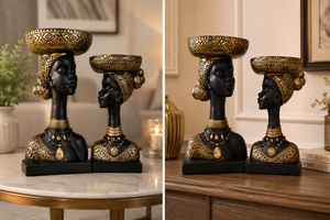 African Woman Head Sculpture Resin Figurine Handicraft Bohemian Cultural Art Tabletop Wedding Home <b>Office</b> <b>Decor</b> 2Pcs EOB - Product Image 3