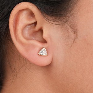 Hot Selling 1.01CT Each Trillion Cut Lab Grown Diamond Stud Earrings For Women's 14K Solid Gold Wedding <b>party</b> Gift Her - Product Image 3