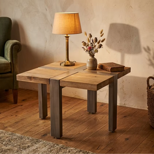 Berto Coffee <b>Table</b> Minimalist Reclaimed Wood Cross Metal Inlay <b>Square</b> <b>Side</b> <b>Table</b> Living Room Hotel Villa Project - Product Image 3