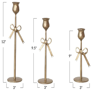 Set of 3 Piece Metal Hand-Forged <b>Bow</b> Shaped Metal Taper Candle <b>Holders</b> Antique Gold Finish Christmas Decorative Candlestick - Product Image 3