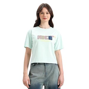 T-shirt surdimensionné à imprimé graphique Aqua pour femme |   T-shirt décontracté à manches courtes et col rond en mélange de coton pour femme - Product Image 1