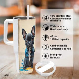 Vaso de Acero Inoxidable de 40oz con Diseño de Bulldog Francés para Degustación de Vinos y Recorridos por Viñedos - Product Image 5