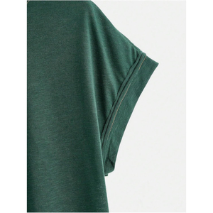 Camiseta de Punto Holgada para Mujer, Color Verde Oscuro, Espalda Cruzada, Manga Corta, Diseño Asimétrico, para Primavera/Verano, Gimnasio - Product Image 3
