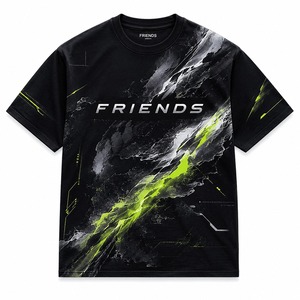 Camiseta de Manga Corta para Hombre, Negra y Verde, con Logotipo Frontal, Transpirable, Estilo Urbano, Cuello Redondo, Tejido de Algodón - Product Image 1