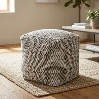 Puf Otomano Cúbico de Cuero Blanco y Negro, Reposapiés Acolchado Suave, Taburete de Piso Moderno y Ecológico para Sala de Estar, Hotel, Apartamento