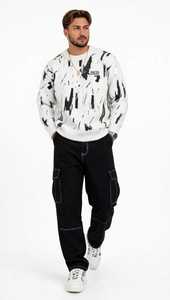 เสื้อสเวตเชิ้ตคอกลมผู้ชาย สีดำขาว ลายพิมพ์นามธรรม ถักทอ แขนยาว สวมใส่สบาย ผลิตจากโพลีเอสเตอร์ 100% สำหรับฤดูใบไม้ผลิ - Product Image 4