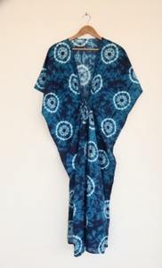 Caftán Tie Dye para Mujer, Maxi, Ecológico, 100% Algodón, Corte Holgado, Estilo Simple, Casual, Veraniego, Boho, para Vacaciones - Product Image 6