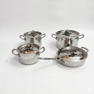 Wholesale Stainless Steel Silver Hammered Casserole <b>Set</b> 4pcs Luxury Kitchen Pan & Pots <b>Set</b> with Pumpkin Knobs <b>Cookware</b> <b>Set</b> - Product Image 2