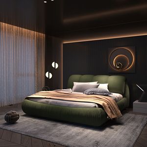 Letto King Size di Lusso Imbottito con Schienale Oversize, Struttura in Legno Massello per Diverse Altezze - Product Image 1