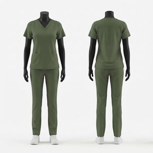 Uniforme Médico Premium de Poliéster y Spandex, 180 GSM, Verde Oliva, Cuello en V, Dos Bolsillos, Pantalones Tipo Jogger, Logotipo Personalizado - Product Image 1