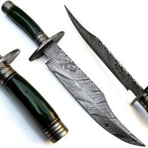 Couteau de chasse à lame fixe en acier Damas fait main avec manche en os de chameau, couteau de chasse extérieur personnalisé OEM - Product Image 1