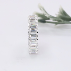 <b>Emerald</b> Cut Lab Grown Diamond Eternity <b>Ring</b> White Gold Shared Prong Step Cut Diamond Wedding Bands For Women and <b>Men</b> - Product Image 2
