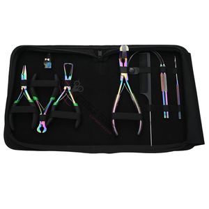 Rainbow Hair Extension Tool Kit Hair Pliers Micro Beads Remover Hook & Loop Tools Tape-In Plier Keratin <b>Cutter</b> Finger Tail Comb - Product Image 6