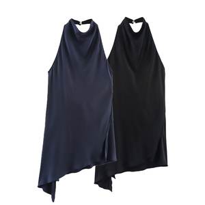 Top Halter Morado Informal de Moda para Mujer, Tejido Satinado Transpirable con Diseño de Espalda Descubierta - Product Image 1