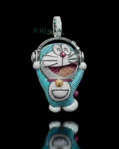Colgante de Moissanita con Diseño de Doraemon, Plata 925, Bañado en Oro de 18K, Amuleto Unisex, Regalo, Joyería de Estilo Adorable - Product Image 5