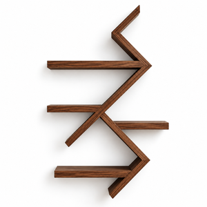 Étagère murale en bois géométrique avec un design d'affichage multi-niveaux angulaire |   Étagères murales modernes pour des espaces de décoration intérieure élégants - Product Image 1