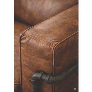 Single Cow Leather <b>Sofa</b> Warm <b>Brown</b> Tone Natural Grain Upholstery Smooth Texture Luxury Accent Chair - Product Image 3