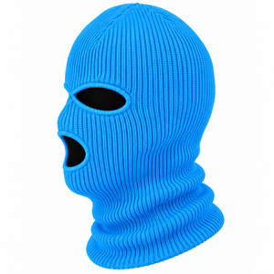 Blue Knitted Checked Balaclava 3-Hole <b>Face</b> <b>Mask</b> Full Coverage <b>Winter</b> Warm Unisex Outdoor Adult 100% Polyester Size 52-54cm - Product Image 4