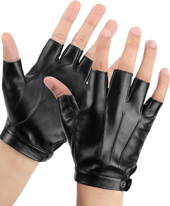 Gants de conduite unisexes en cuir véritable à demi-doigts, noirs, compatibles avec les écrans tactiles, respirants, confortables et antidérapants pour la conduite en extérieur - Product Image 1