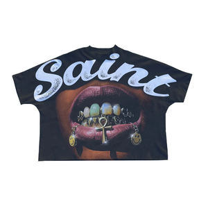 T-shirt Oversize Homme Motif Œil Y2K Vintage Streetwear Imprimé B R N D Coton Épais Hip Hop Coupe Boxy - Product Image 2