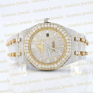 Montre pour homme Hip Hop bicolore plaqué or 14 carats avec date automatique, nouveauté, testeur de diamants D VVS, Moissanite entièrement glacé - Product Image 2