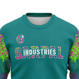 Sudadera de cuello redondo para hombre, color verde azulado con efecto salpicado, con logotipo personalizado, gráfico, manga larga, para equipos, entrenamiento, ropa de invierno, OEM - Product Image 4