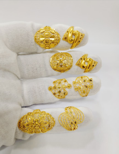 Colección de Anillos Turcos con Filigrana, Acabado en Oro Amarillo de 22K, Diseño Floral Tradicional en Malla, Joyería Ajustable para Mujer - Product Image 1